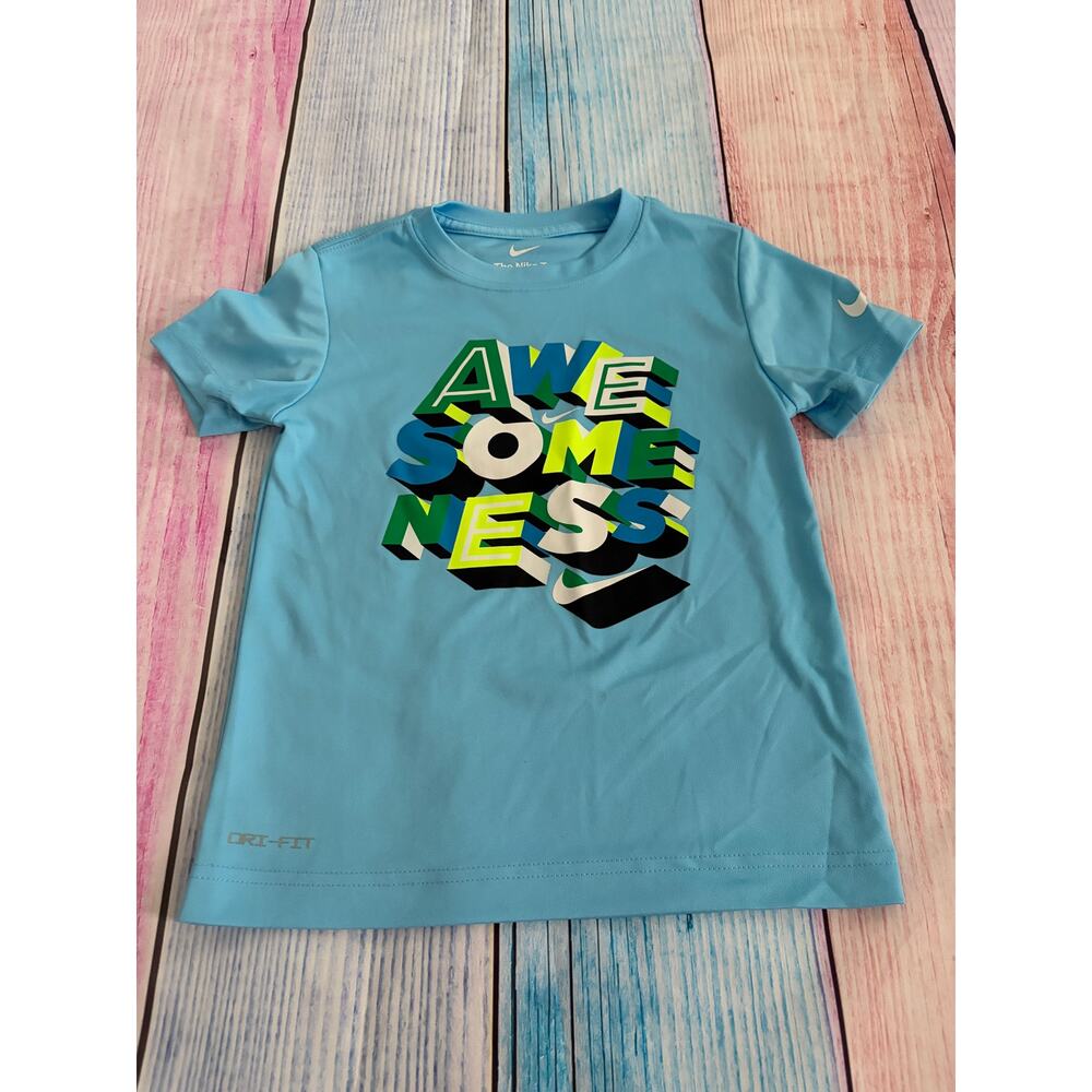 Nike Dri-Fit Short Sleeve “Awesomeness” Shirt Boys Size 5 Blue
